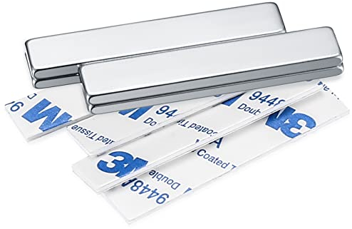 4 STK Neodym Magnete Klebemagnete Extra Stark, 50x10x3 mm Rechteckige Starke Magnete Selbstklebend für Magnettafel Küchenschrank, mit 5 STK Doppelseitigem Klebeband