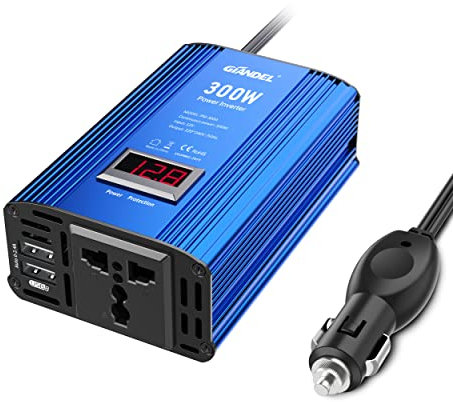GIANDEL 300W Inversor de Corriente Onda Modificada para Coche, Convertidor 12v a 220v, Transformador con Pantalla LED Y 2 Puertos USB (5v/2.4A) para Móviles y Tableta