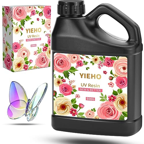 YIEHO Resina UV 500g -Bulk Aggiornato Cristallino UV Duro Forniture di Resina Epossidica a Indurimento Rapido per la Fabbricazione di Gioielli Artigianali