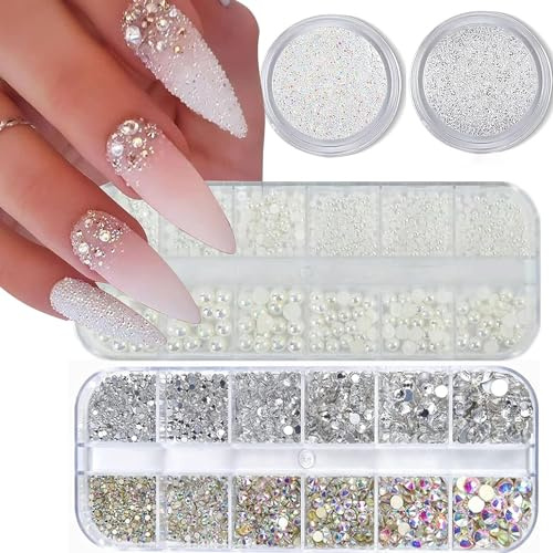 4 Boxen Nail Art Strasssteine für Nägel Flatback Perlen Glitzersteine Goldene Micro Kaviar für Nail Charms Nagelzubehör Diamanten für Frauen Bekleidung Basteln DIY Dekorationen