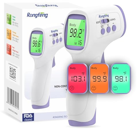 No-Touch Forehead Thermometer for Adults and Kids, Digital Thermometers with Fever Alarm, 3 Backlit and 32 Memories Fast Accurate Results, Easy for All Ages, Basal Thermometer