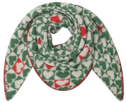 FASHION YOU WANT Dreieckstuch Stola Schal mit Viscose und Wolle - Hochwertiges Halstuch mit großem Herz-Print - Perfekt für Herbst Winter (klein grün)