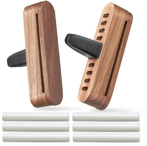 Auto Diffusor Holz 2 Stück Auto Parfüm Diffusors Holz mit 6 PCS Nachfüllauflagen,Diffusorfür ätherische Öle Autos Diffusor Clip für mehr Fahrspaß