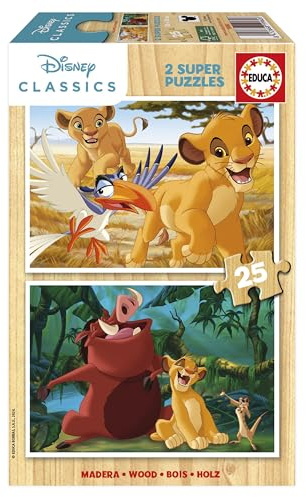 Educa - Puzzle Legno Il Re Leone | 2x25 pezzi Puzzle Legno | Simba, Disney Legno | dai 4 anni (19960)