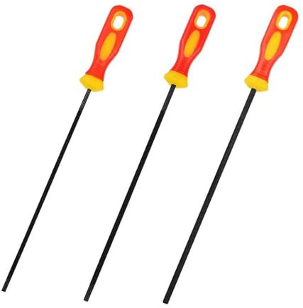 3 Pcs Chainsaw File, With Plastic Handle, Three Sizes Round Chain Saw Chainsaw File With Non-Slip Handle For Chainsaw,Red Yellow