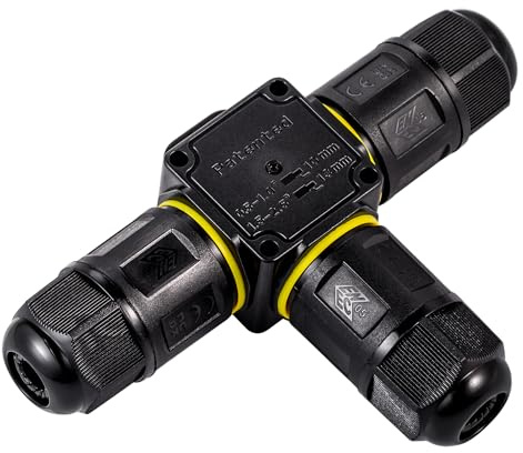 Connettore rapido a T a 3 poli, impermeabile, IP68, a forma di T, con morsetti, manicotto di collegamento per cavo Ø 4 – 12 mm di diametro (1)