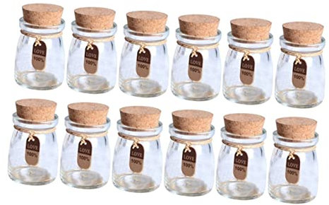 PRETYZOOM Frascos De Vidrio De 100 Ml Con Tapa De Corcho Tarros De Boticario Para Miel Especias 12 Unidades Con Etiquetas Personalizadas