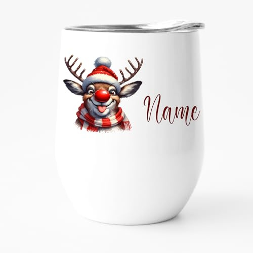 GRAZDesign Glühweinbecher to go mit Namen personalisiert Weihnachten mit Elch Motiv mit Deckel aus Edelstahl 350ml