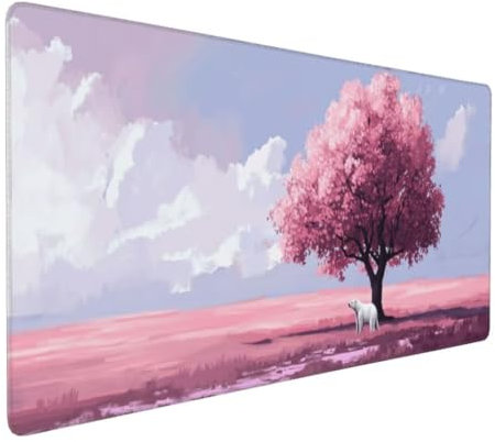 Tapis de Souris Rose Arbre Tapis de Souris XXL 1400x600x3mm, Imperméable Tapis de Souris Gamer XXL Tapis Souris Mouse Pad, Base Atidérapante, Haute Précision et Vitesse pour Gamer, Deco Bureau