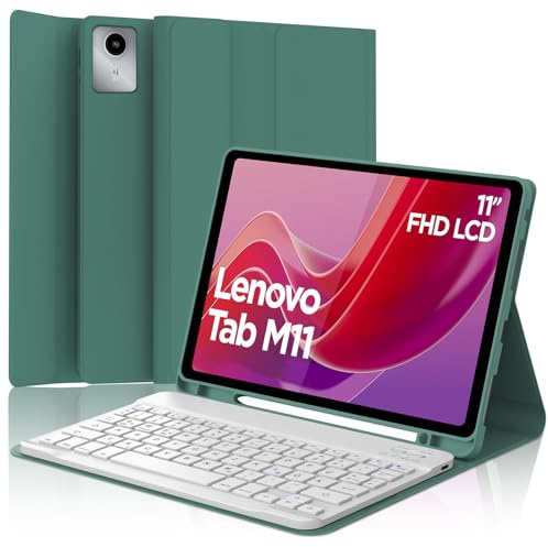 FOGARI Tastatur Hülle für Lenovo Tab M11 11 Zoll 2024, QWERTZ Deutsches Tastatur mit Magnetisch Abnehmbarer Bluetooth für Lenovo Tab M11 (TB330FU / TB330XU), Dunkelgrün