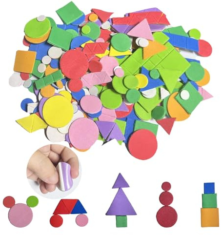 Moosgummi Sticker Kinder 750 Stück Selbstklebende Geometrische Aufkleber Set für DIY Dekoration Kunsthandwerk, Bunte Schaumstoff Sticker Basteln Kinder Moosgummi Basteln für Sammelalbum