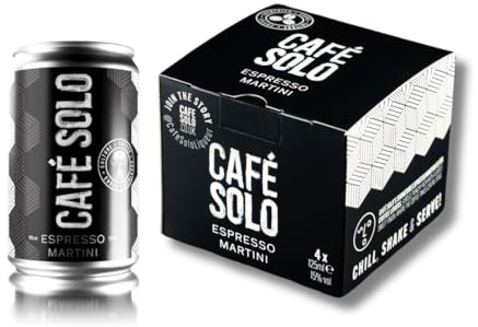Café Solo Espresso Martini Cocktail Can, Premixed, Ready to Drink Coffee Liqueur Flavoured Liquor, Artisan 15% Alcohol Drink, Classic Cocktail Pre-mix, Bulk Buy for Home Bar, 4 x 125ml