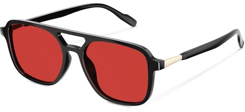 wearPro Sonnenbrille-Damen-polarisiert-Herren-Unisex-Trendy-Rechteckige-Sonnenbrillen-UV400-Retro-Klassisch-Ultraleicht-Vintage FüR Frauen-Geeignet-Beim Wandern-Camping Und Autofahren Rot