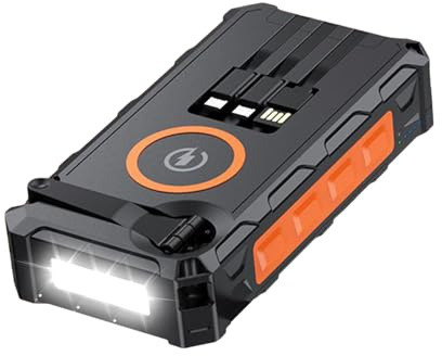 Tragbare Solar Powerbank 20000MAh, Handgekröpfte Powerbank mit LED-Licht, 3 Lademodi, externer Akku Pack mit USB C für Handys, eingebaute SOS-Alarmfunktion und, wasserdicht