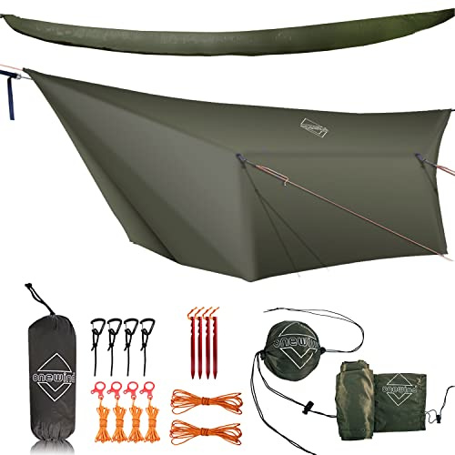 Lona de hamaca verde de 12 pies con funda, impermeable, para camping, refugio, toldo ligero y duradero para mochileros, senderismo y equipo de supervivencia