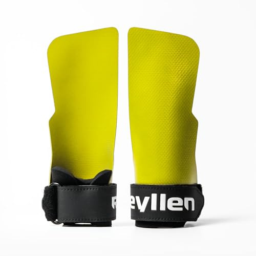 Reyllen Pit Viper Poignées de gymnastique ultra fines sans craie pour crossfit et fitness fonctionnel. Pour homme et femme Sac de transport et bandes de poignet inclus Jaune 0,9 mm