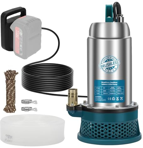 Submersible Pump Compatible with Makita 18V Battery (Not Battery) - 5000L/H Wireless Water Pump with 10 m Hose, 5 m Connection Cable - Ideal for Pool, Waterbed, Garden Watering, Brushless Motor