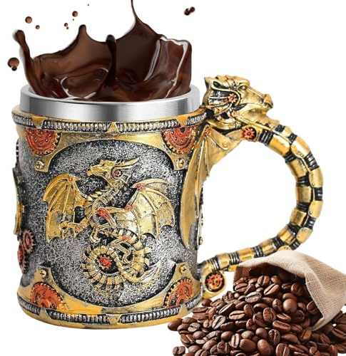 Gobelet dragon | 400 ml Pierre à bière mécanique Renaissance – Sculptures de bureau pour café, bière, whisky, stand amis, fête, camping, pique-nique, Halloween