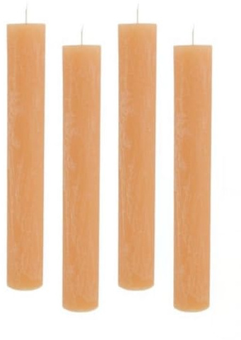 ukiyo 4er Pack Rustikale Stabkerzen H:24 cm Ø:3,4 cm - 24 Stunden Brenndauer - Dicke Kerzen Dinnerkerzen Tafelkerzen Kirchenkerzen, Farbe:Peach