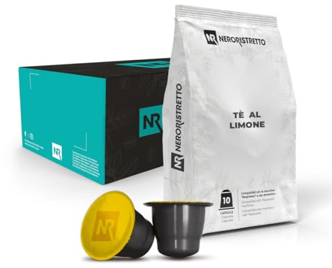 NERORISTRETTO Tè al Limone 50 Capsule Compatibili Nespresso®* | Tè Nero con Scorza di Limone, Vegano, 5 Confezioni da 10, Macchine ad Uso Domestico, Dosaggio Consigliato 40 ml