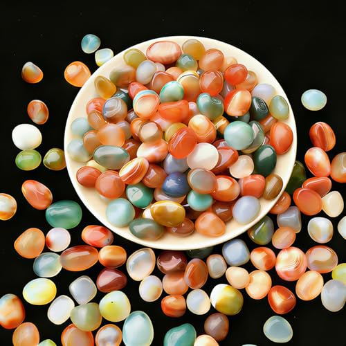 DAOOZHU Färgglada ädelstenar 1–1,5 cm | 400 g trumstenar för skattjakt, inkl. 1 förvaringsväska