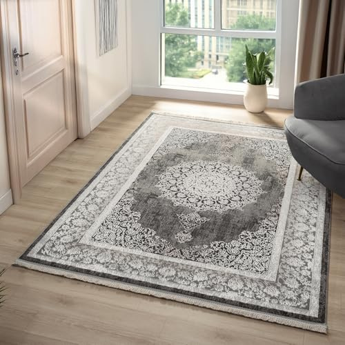 VIMODA Teppich Kurzflor Moderner Teppich mit Ornament-Muster – Pflegeleicht & Robust – Für Fußbodenheizung geeignet,Farbe:Grau;Maße:160x230 cm