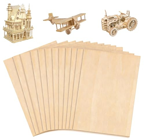 PAPAcroscoma 12 Pack Basswood Plywood, 200x100x2mm | Thin Plywood Sheets, , Wood Board for DIY Crafts, Painting, Engraving, Woodworking, Home Decor and Art Projects