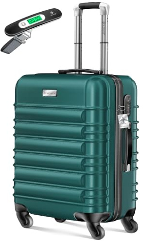 KESSER® Handgepäck Reisekoffer 55L Hartschalen-Koffer Inkl. Kofferwaage + Gepäckanhänger | Trolley Gepäck Rollkoffer Zahlenschloss 4 Rollen ABS-Hartschale Teleskopgriff, 55x40x25cm, Petrolgrün