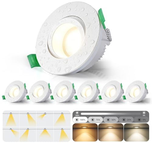 mega lumen 6er Einbaustrahler LED Spots Dimmbar Einbauleuchten IP65 550lm | Austauschbare Lichtquelle Blendfrei 230V CRI90, 5W Warmweiß Neutralweiß Kaltweiß für Bad, ohne Trafo, Einbaudurchmesser Ø70mm