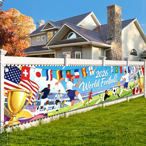 AhfuLife Toile de Fond pour Coupe du Monde de Football 2026, Bannière de Fond de Mondial 2026, Décorations de Fête de Coupe du Monde, 48 Équipes en Tissu pour Jardin, Maison, Intérieur et Extérieur