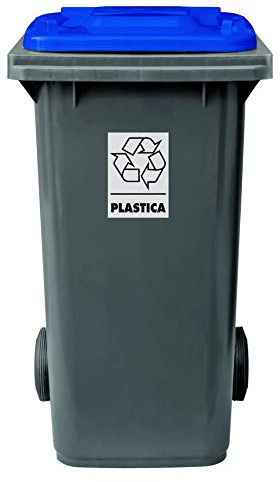 Mobil Plastic - Bidone Raccolta Differenziata 120 Litri con Coperchio e Ruote per Esterni | Fondo Grigio e Coperchio Blu | Plastica Resistente | Certificato UNI EN 840