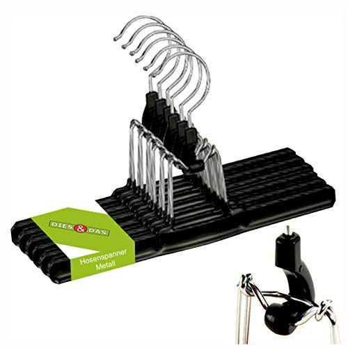 12 Stk. DIES&DAS Designer Hosenspanner Metall Schwarz kunststoffummantelt PVC Beschichtung rutschfest 26 cm Hosenbügel Hosenklammer Hosenspannbügel Spannbügel Kleiderbügel Kleiderspanner Klammerbügel Hosenhalter Hosenklemmbügel Gadrobenbügel Holzbügel Hosenstange Rockkerben drehbarer Harken in einem sehr schönen Design