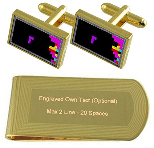 Select Gifts Tetris Block Spiel Gold-Manschettenknöpfe Geldscheinklammer Gravur Geschenkset