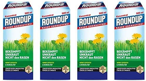 Gardopia Sparpaket: Roundup Rasen-Unkrautfrei Konzentrat Unkrautvernichter, 4 x 500 ml + Zeckenzange mit Lupe