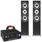 Bluetooth Tower Speaker System with Amplifier, Floor Standing HiFi Speakers, Home Cinema Stereo Set, USB MP3 Playback, FM Radio, Karaoke Mic Inputs, 120W Power, Black Finish