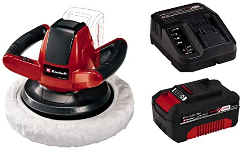 Einhell Pulidora para Coches CE-CB 18/254 Li - Solo 2500 RPM + Kit con Cargador y batería de Repuesto de 18 V, 4 Ah, 0 W, 21 V, Negro, Rojo, 4.0, Tiempo de Carga: 60 Minutos