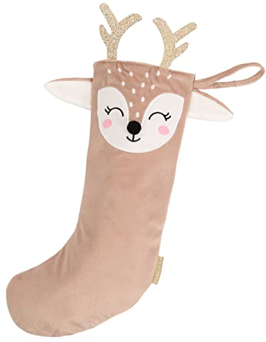 Papierdrachen Weihnachtsstrumpf Reh- Socke aus Samt - zum Befüllen - zum Aufhängen an Kamin Treppe - Geschenksack - 15 x 40 cm - Weihnachten 2025