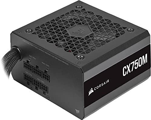 Corsair CX750M (2021), Serie CX-M, 750 W 80 Plus Fuente de alimentación ATX semimodular de bajo Ruido (conexión Dual EPS12V, operación de bajo Ruido, condensadores de 105 °C, tamaño Compacto) Negro