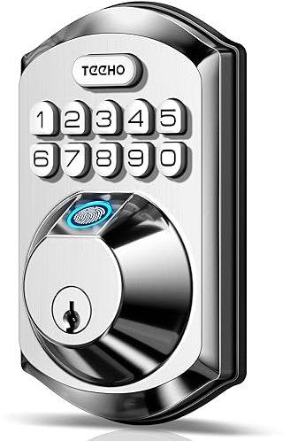 TEEHO TE002 Fingerprint Door Lock - Keyless Entry Door Lock - Electronic Keypad Deadbolt Lock - Smart Locks for Front Door - Door Lock with Code - Auto Lock - Easy Installation - Satin Nickel