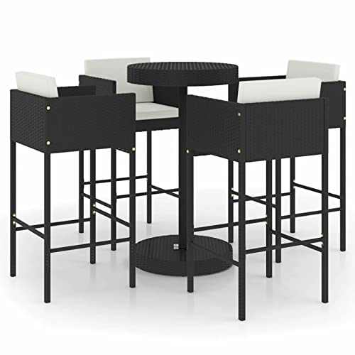 Susany Gartenbar Set 5-TLG.mit Kissen Theke Bar Tresen Gartentheke Bartisch Stehtisch Barhocker Barstuhl Gartenmöbel Poly Rattan Schwarz