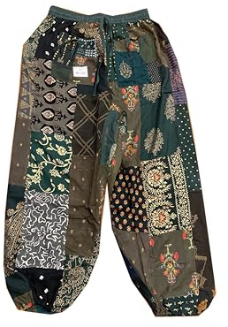SAHIBA Handicraft India® Harem-Hose für Damen Patchwork Yoga Boho Palazzo Schwangerschafts-PJ-Kleidung, Multi 1, Einheitsgröße