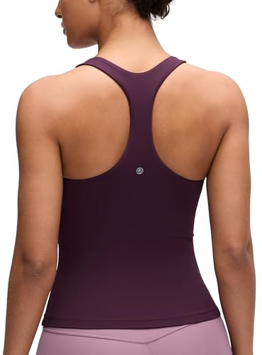 CRZ YOGA Butterluxe Workout Racerback Tank Tops for Women - Padded Athletic Spandex Yoga Shirts with Built in Bra Deep Purple Medium