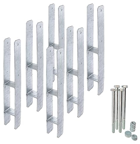 siwitec 6er-Set H-Pfostenträger mit Befestigungsmaterial | Materialstärke 5 mm | Länge 600 mm | Breite 81 mm | feuerverzinkt | zum Einbetonieren | CE-Kennzeichnung