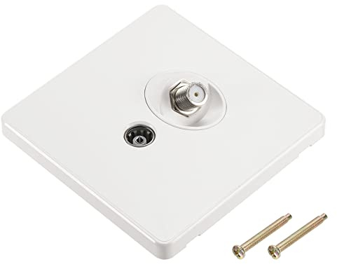 sourcing map TV Aerial Socket Wall Plate Outlet Satellite White PC 88mm x 86mm for Coaxial Cable Lead