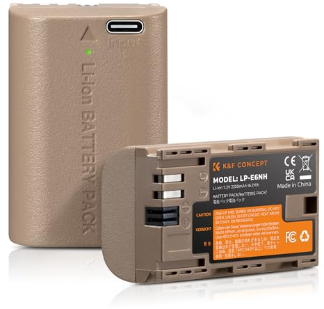 K&F CONCEPT LP-E6NH Kamera-Akku mit Typ C Direktladeanschluss Kompatibel mit Canon EOS 90D/80D/70D/5D Mark II III IV/5DS SR/6D/6D Mark II/R5 R6 R6 II R7, LP-E6/LP-E6N Ersatzakku (2 Batterien)