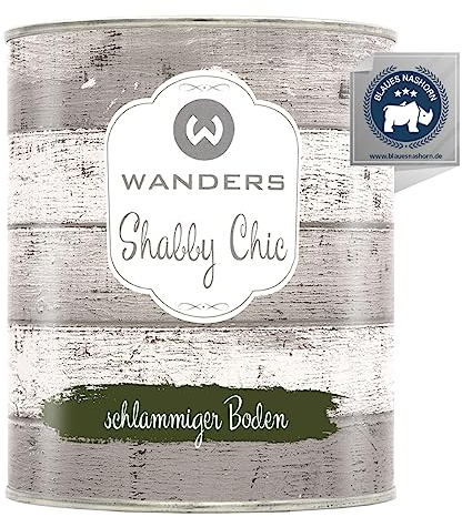 Wanders Shabby Chic - Vernice a gesso 750 ml - Fondo fangoso/verde oliva scuro - Vernice per mobili da cucina e pittura per mobili senza fiocchi Chalk Paint, per legno e molto altro ancora, ad