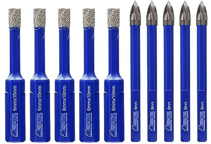 SHDIATOOL Punte Diamantate da trapano Gres 6mmx5,con punta in metallo duro 6mmx5, con sega a tazza con gambo a triangolo per piastrelle in porcellana, marmo e ceramica, 20 pezzi in totale