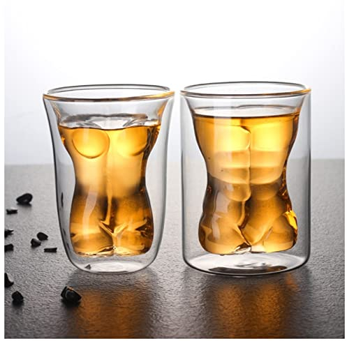 FnnEmg Bicchiere da Vino 2 pz. Bicchiere a Doppia Parete Kawaii Anti-Caldo Maschio e Femmina Nudo Corpo Tazza Tazza di caffè Vino Bicchieri di Bicchieri di Bicchieri da Birra Bicchiere da Vino Rosso