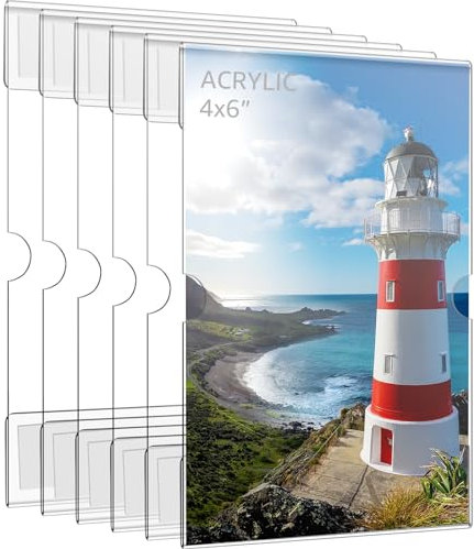 6Pcs Acrylic Picture Frames 4 x 6 inch Clear Photo Frame for Wall Self-Adhesive Frameless Photo Frame Hanging Picture Frames for Wood Glass Wall Exhibitions
