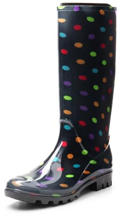 DREAM PAIRS stivali da pioggia impermeabili scarpe da pioggia comode da donna stivali di gomma scarpe da giardino alte impermeabili,Size 39,Multispot,SDRB2407W-E